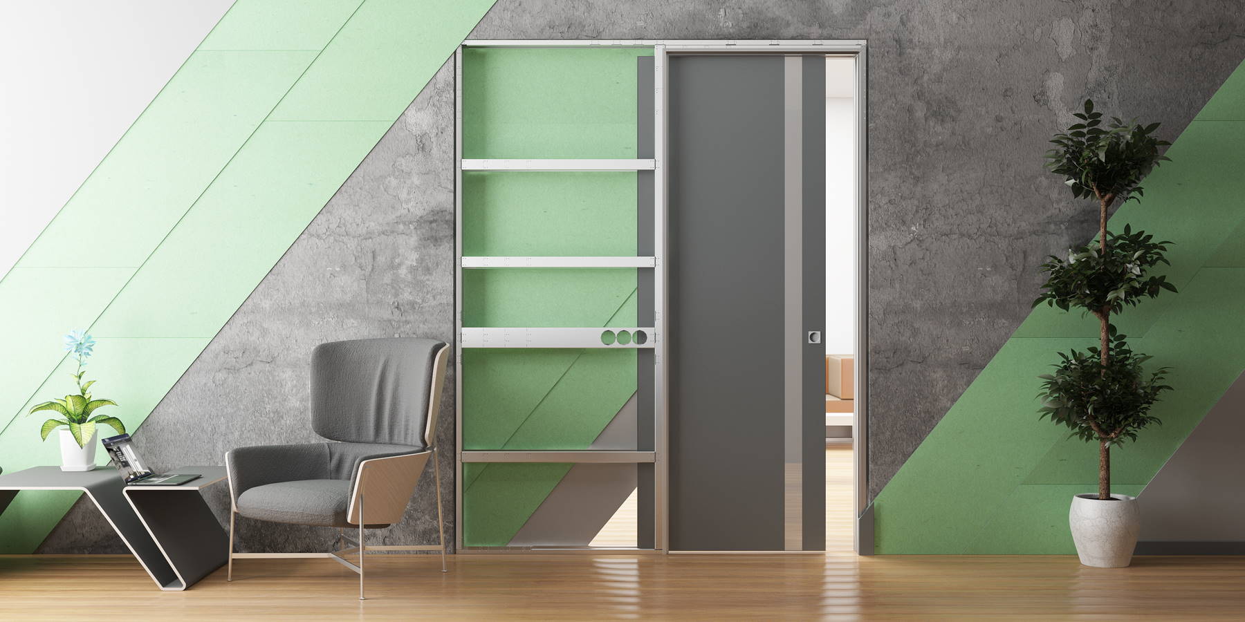 Стильный интерьер с раздвижной дверью